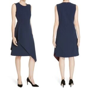 HUGO BOSS Delakety Deep Blue Asymmetrical Hem Bonded Crepe A Line Dress Size 4